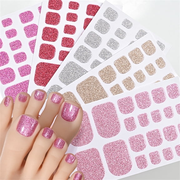 Full Cover DIY Manicure QZS Self-Adhesive Designs Women Toenail Decorations Self Adhesive Toenails Polish Stickers for Decorations Multicolor 5pcs