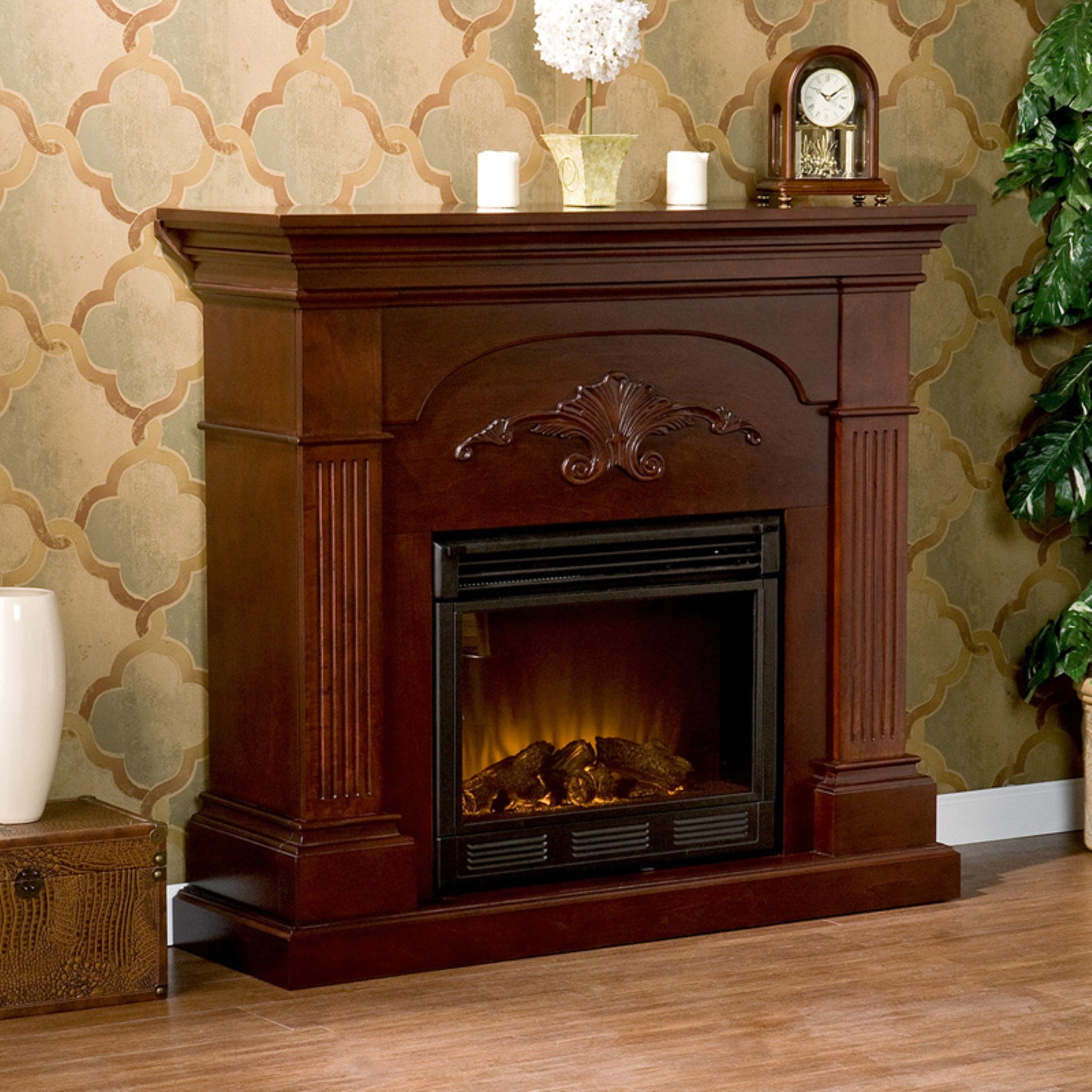 Southern Enterprises Sicilian Harvest Mahogany Electric Fireplace