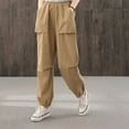 thumbnail image 2 of Sngxgn Ladies Pants Casual Baggy Cargo Streetwear Joggers Drawstring Loose Wide Leg Sports Lounge Trousers(Khaki,L), 2 of 5
