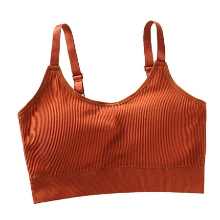 

DORKASM Padded V Neck Bra for Women Cami Strap Sports Longline Bralettes one size Brown