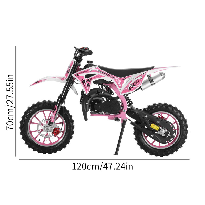 49cc 2-Stroke Kids Dirt Bike, Mini Dirt Scooter Bike Pocket, Off Road Gas Power Mini Pocket Motorcycle with Front Rear Disc Brakes, Pocket Gas Motorbike, Racing Max Speed 40km/H
