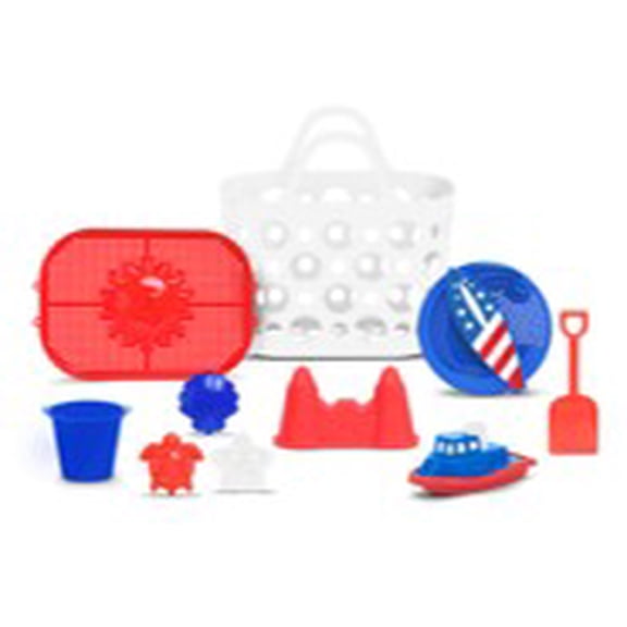 RWB 10pc Beach Basket - White Basket with Red Sive and tools
