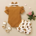 thumbnail image 5 of Dooleck Baby Girl Clothes Ribbed Ruffle Bodysuit Floral Bow Shorts Set 3PCS Outfit, 5 of 8