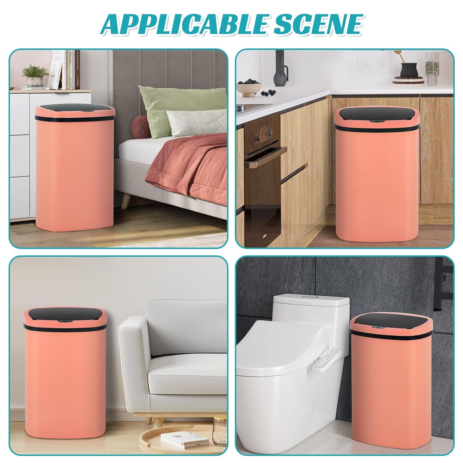 Dkelincs 13 Gallon Automatic Trash Can with Motion Sensor 49L Touchless Kitchen Garbage Can with Removable Lid, Waterproof for Home Bathroom, Pink