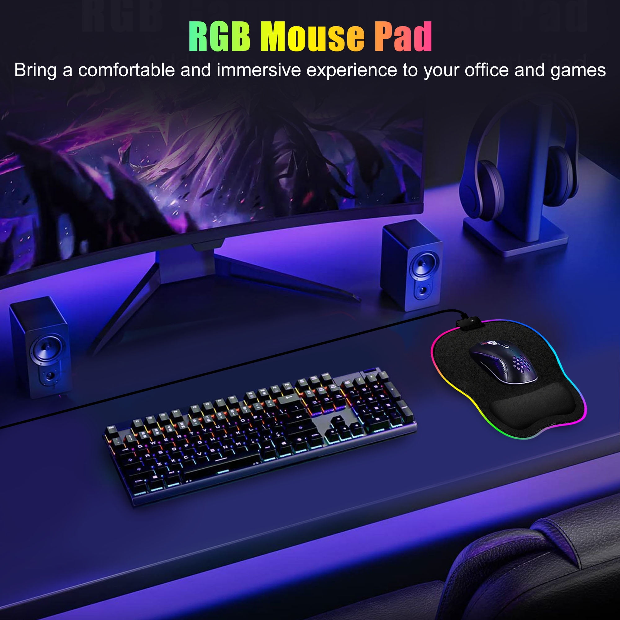 TECKNET Gaming Office Mouse Pad Mat Mousepad with Wrist Support Purple