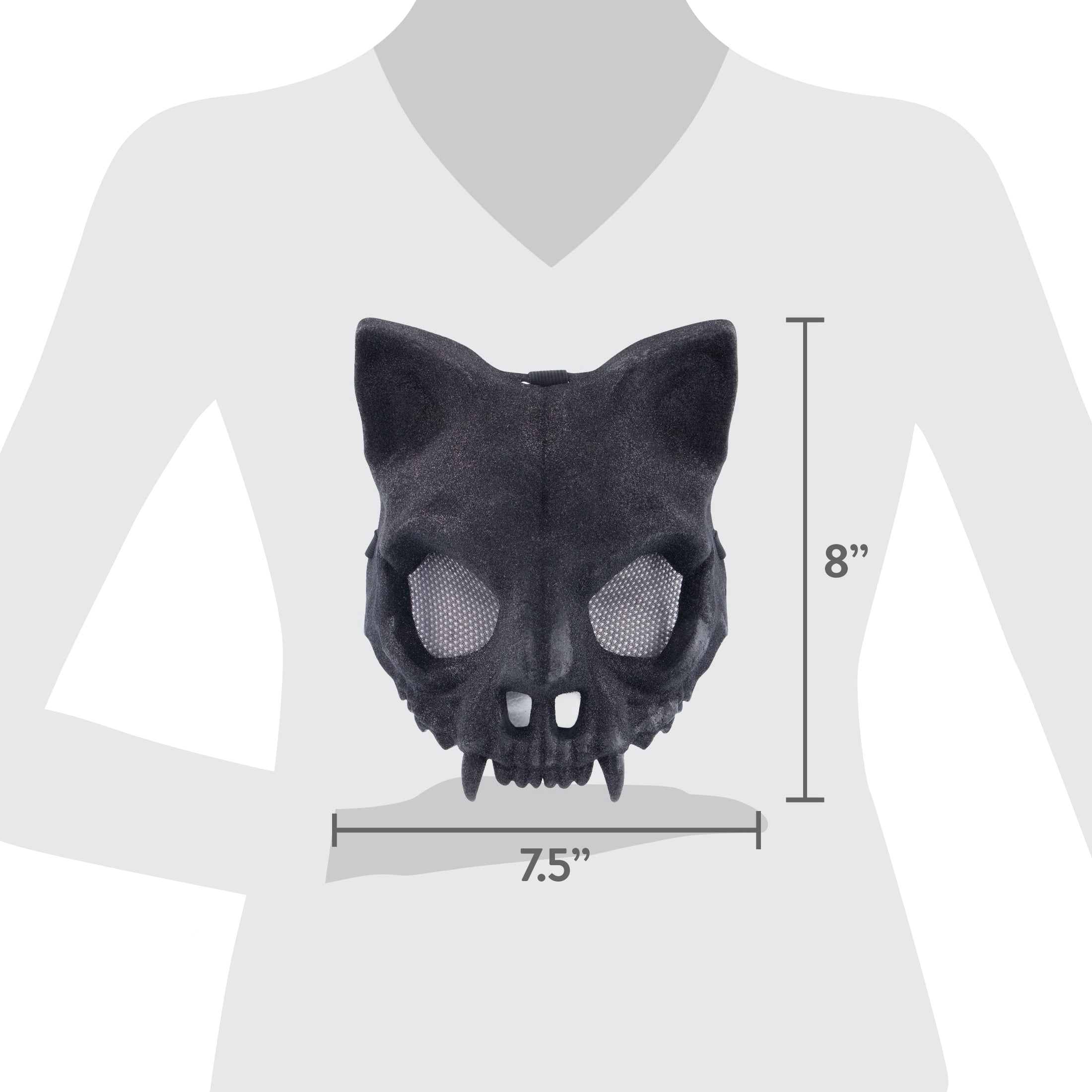 Glitter Skeleton Cat Mask Costume Accessory for Adults, Black, Halloween by Way To Celebrate