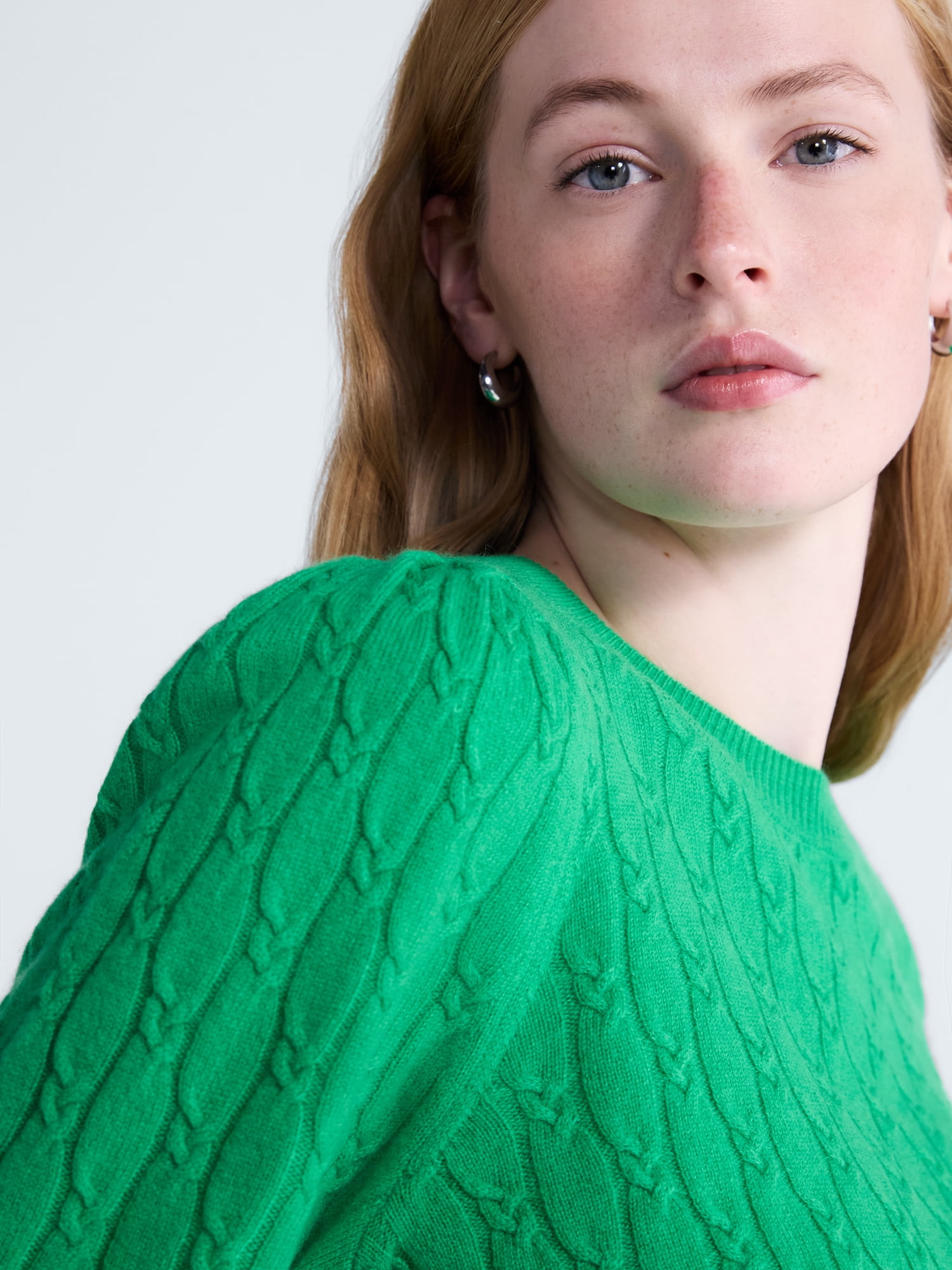 Free Assembly Women's and Women's Plus Cashmere Cable Knit Sweater with Puff Sleeves, Midweight, Sizes XS-4X