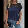 thumbnail image 4 of Blusa de Mujer con Cuello Redondo, Corta, Encaje Calado, para Salir A Trabajar Azul Marino L, 4 of 7
