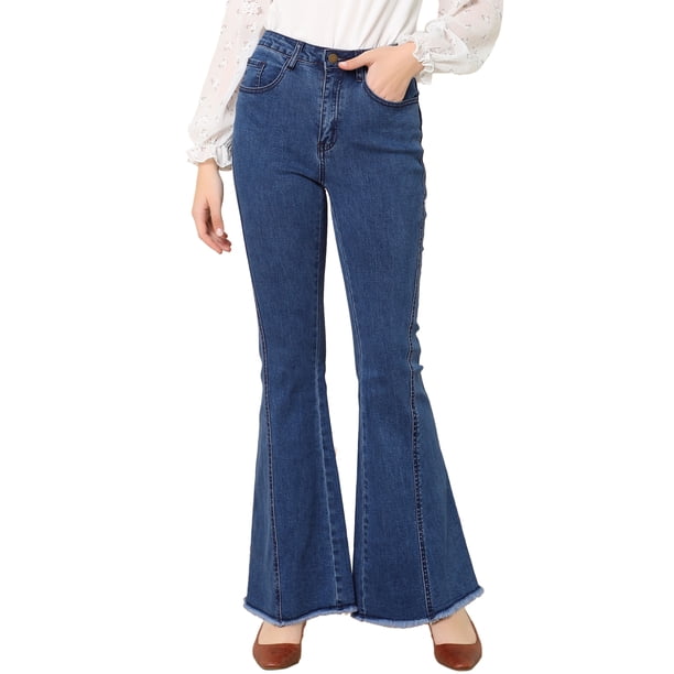 INSPIRE CHIC Pantalones Largos Vintage para Mujeres Clásicos de Cintura Alta, Jeans de Campana de Mezclilla, Azul Claro M