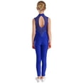 thumbnail image 2 of TiaoBug Girls Sleeveless Gymnastics Leotard Rhinestone Mesh Patchwork Figure Skating Jumpsuit Unitard Royal Blue 14, 2 of 7