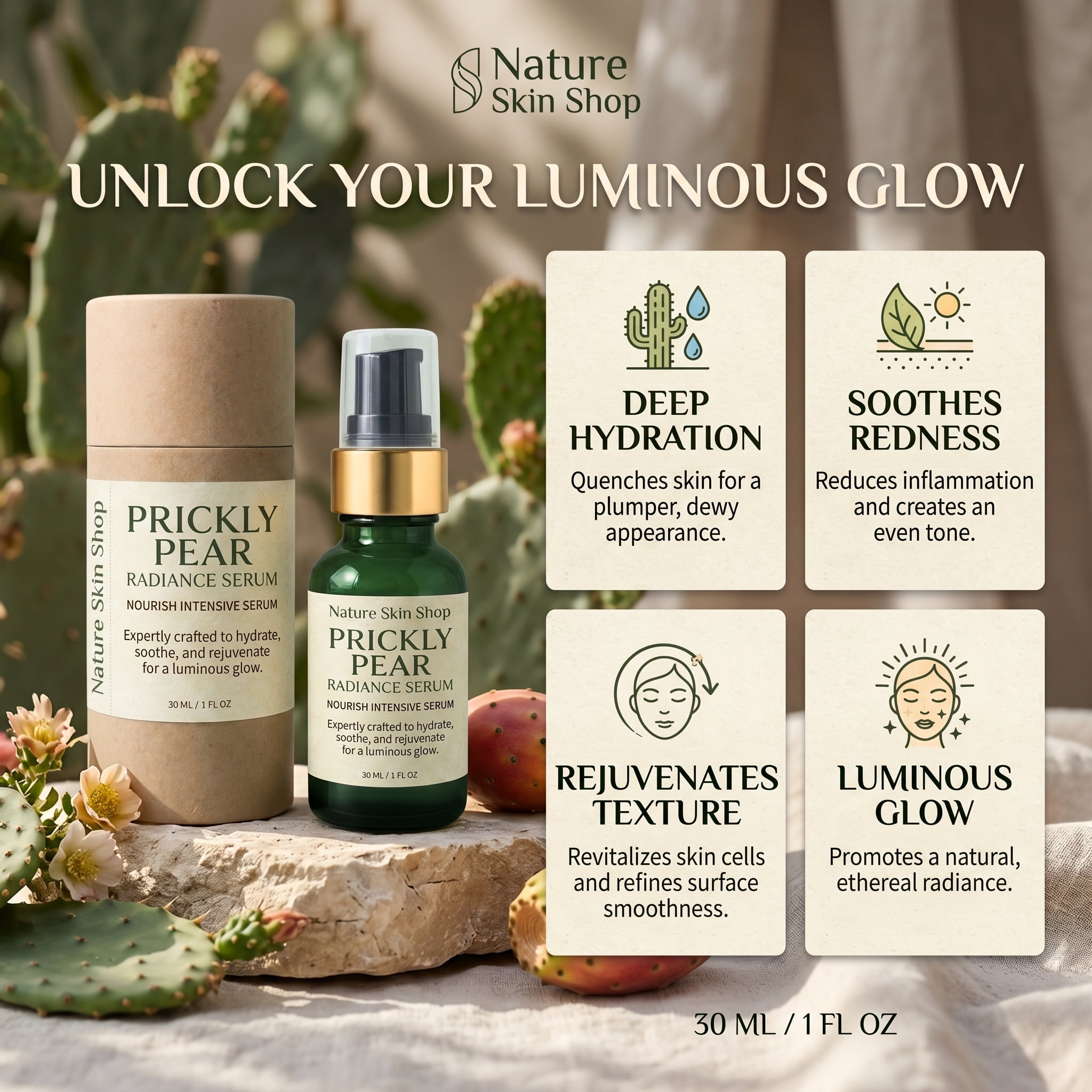 Nature Skin Shop Prickly Pear Radiance Serum, 1 Ounce