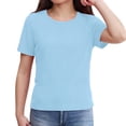 thumbnail image 6 of Resicozy Girls Shirts Cute Basic Tees Summer Ribbed Top Teens Short Sleeve Vacation T-Shirt for Kids 5-13 Years Light Blue 140, 6 of 7