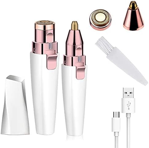 Facial Hair Remover for Women,Nose Trimmer Rechargeable 2-1 Eyebrow Razor Portable Electric Shaver Painless Device Face Nose Peach Fuzz Body Beard Lips Chin Female Removal