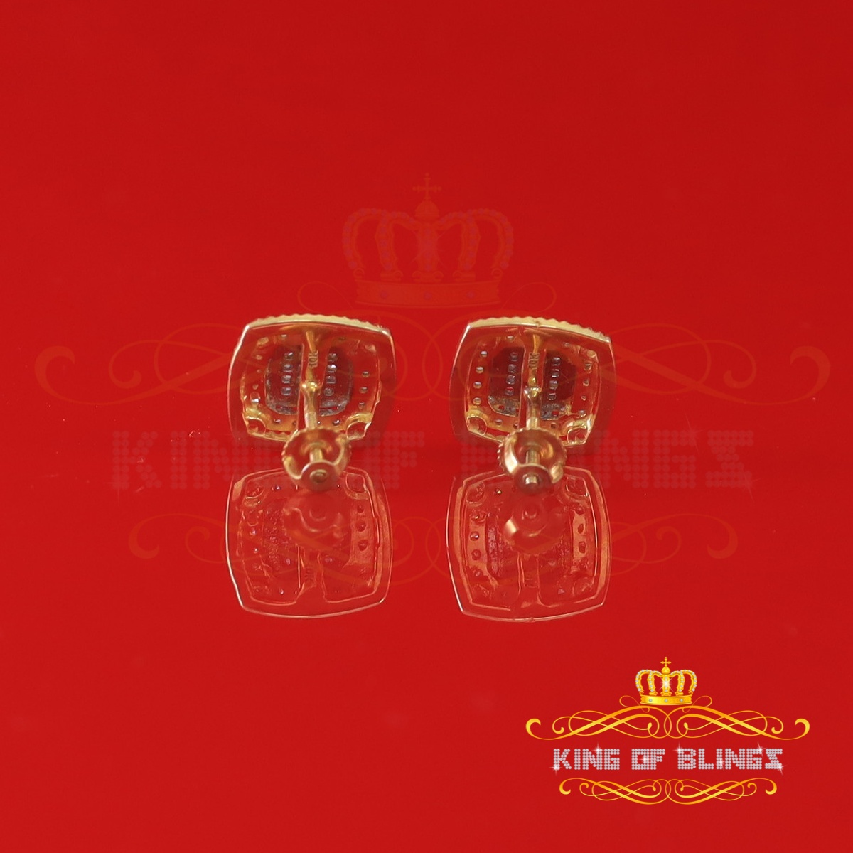 King of Bling's Real 10K Yellow Gold Real Diamond 0.50CT Mens / Womens Square Stud Earrings