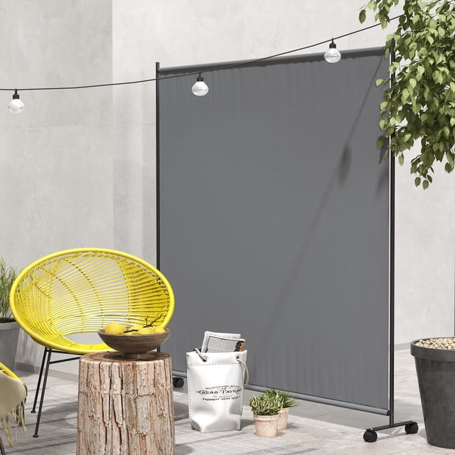 Séparateur d'Intimité Extérieur Gris Foncé avec Roues - Acier et Polyester / 72 Pouces L x 11.8 Pouces L x 71.3 Pouces H / Patio, Balcon, Espace de Jardin / Conception Mobile et Stable