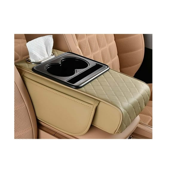 ZDM Car Armrest Cushion,5-in-1 Center Console Cover with 2 Storage Bags Cup Holder, Tissue Box Slot, Phone Slot for Sedans, Car Accessories Interior Organizers (Black)