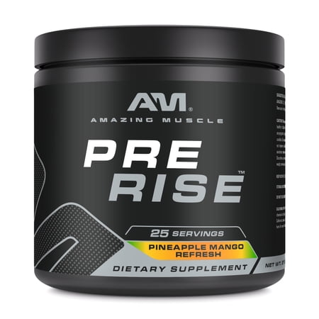 Amazing Muscle Pre Rise | Premium Pre-Workout Powder for Explosive Energy, Strength Gains, and Laser Focus | 25 Servings | 7.51 oz Black Jar | Pineapple Manago Refresh Flavors