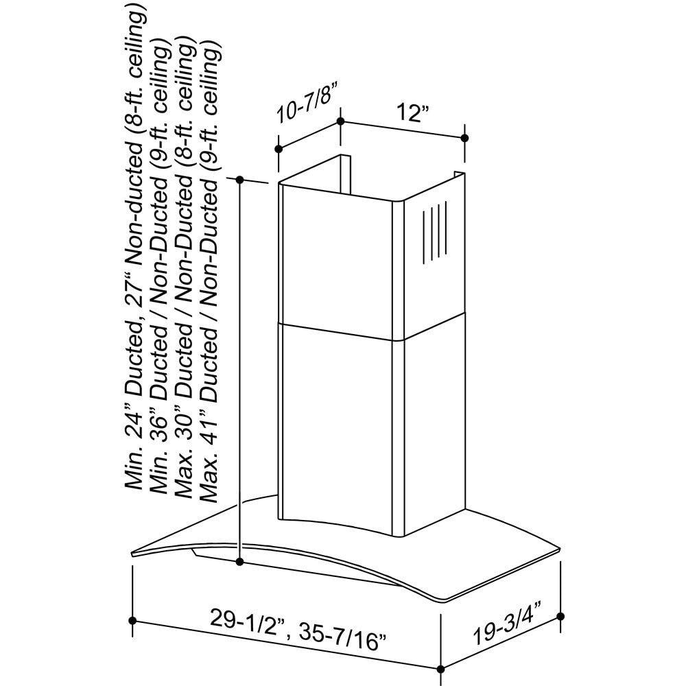 Broan B5636SS 36 inch Arched Glass Chimney Range Hood