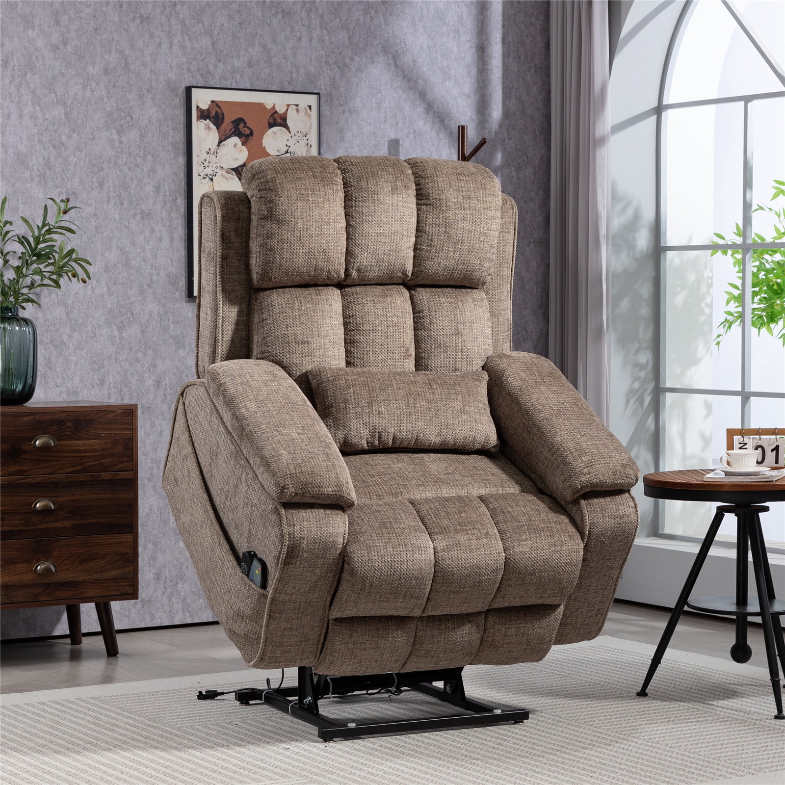 LITVZ Lift Recliner Chairs for Elderly, Lumbar Power Lift Chair with Heat and Massage, 180° Lay Flat Recliner with Extended Footrest, USB & Type-C Ports and Side Storage for Big Man 400lbs Sleeping