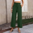thumbnail image 3 of Women's High Waisted Wide Leg Cropped Pants Casual Drawstring Elastic Waist Capri Pants with Pockets, 3 of 7