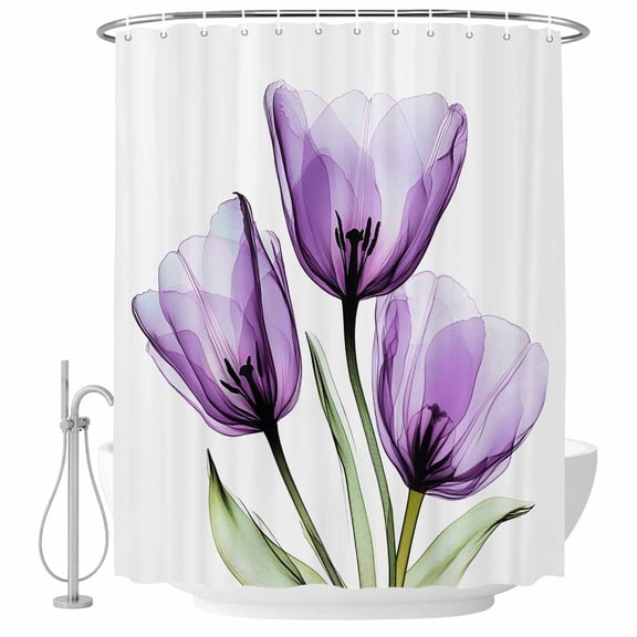 Purple Tulip Fabric Shower Curtain Abstract Flower Washable Shower Curtains for Bathroom, Waterproof Bath Curtain with Hooks Home Decor 72x72in