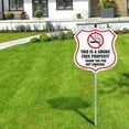 thumbnail image 5 of No Smoking Shield Sign This Is A Smoke Free Property Thank You For Not Smoking (10 Pack) 12 inch X 12 inch Shield Shaped Commercial Grade Plastic Signs with Aluminum Mounting Stakes, 5 of 8