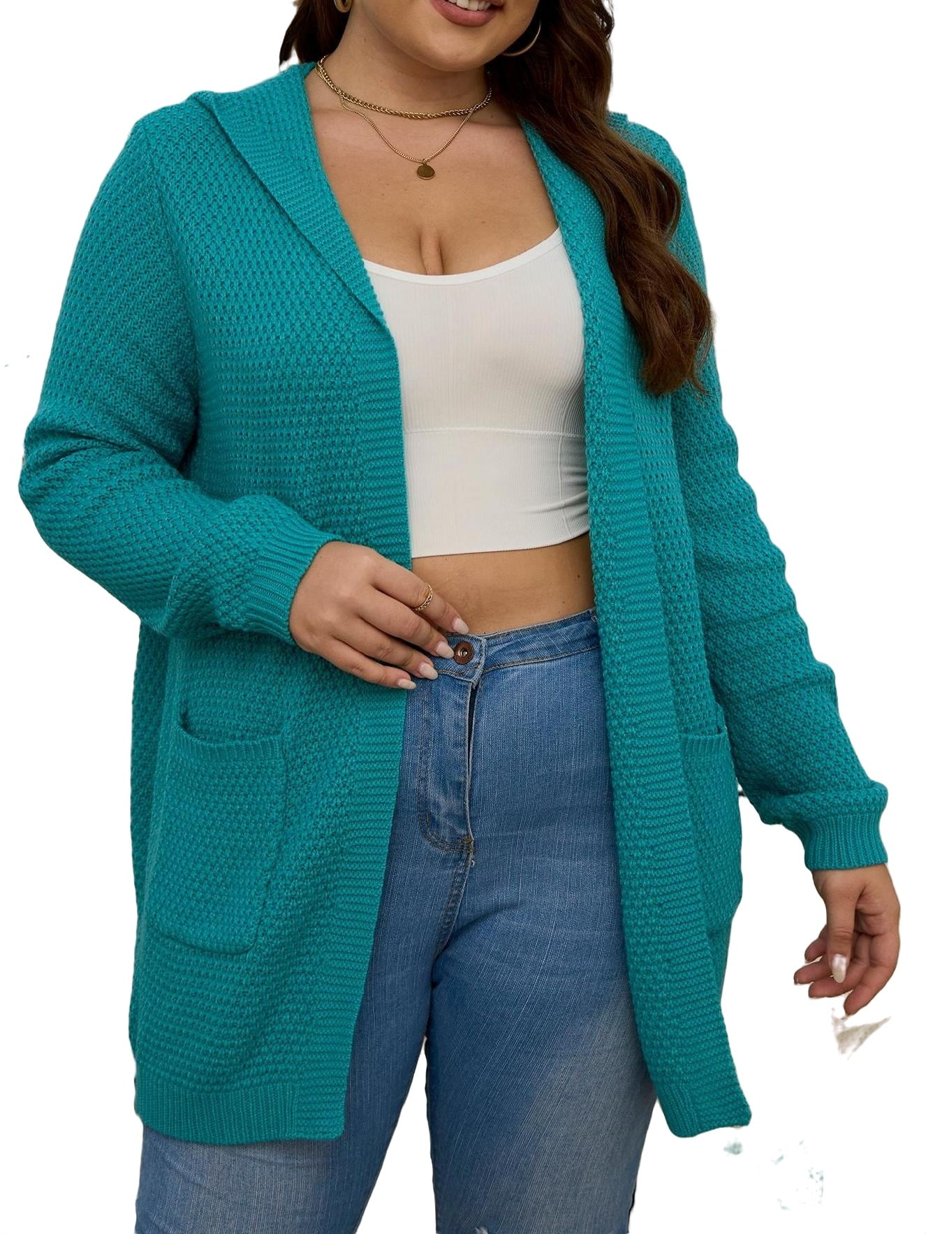 Egenskab direkte Over hoved og skulder Casual Hooded Coat Long Sleeve Teal Blue Plus Size Cardigans (Women's) -  Walmart.com
