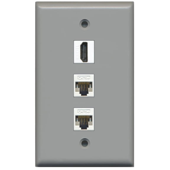 Ultra Spec Cables 1 Port HDMI 2 Cat5e Ethernet Female Wall Plate Gray w/White Jacks