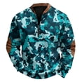 thumbnail image 2 of Men's Camouflage Print Quarter-Zip Pullover Sweatshirt, Retro American Style Crewneck Hoodie, Casual Long Sleeve Military Look Spring Fall Wear,Cyan,L, 2 of 4