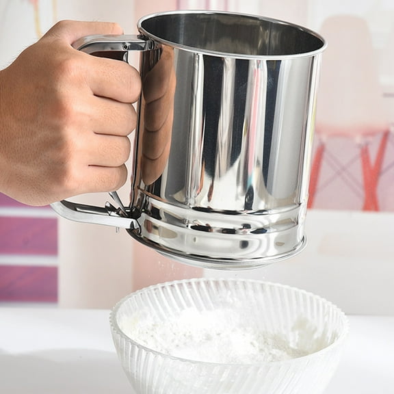 D-GROEE Flour Sifter Stainless Steel Sifter for Baking Semi Automatic Small Baking Sieve Hand Press Design with Double Sifter Sieves Kitchen Gadget