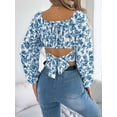 thumbnail image 4 of Women'S Floral Cropped Top Square Neck Tie Backless Shirt Top Blue M, 4 of 9