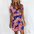thumbnail image 2 of safuny Women's Trendy Mini Dress with Pocket Stripe Print Short Sleeve V Neck Dress Drawstring Leisure Comfy Retro Holiday Clothing Fashion Summer Clearance Red XL, 2 of 5