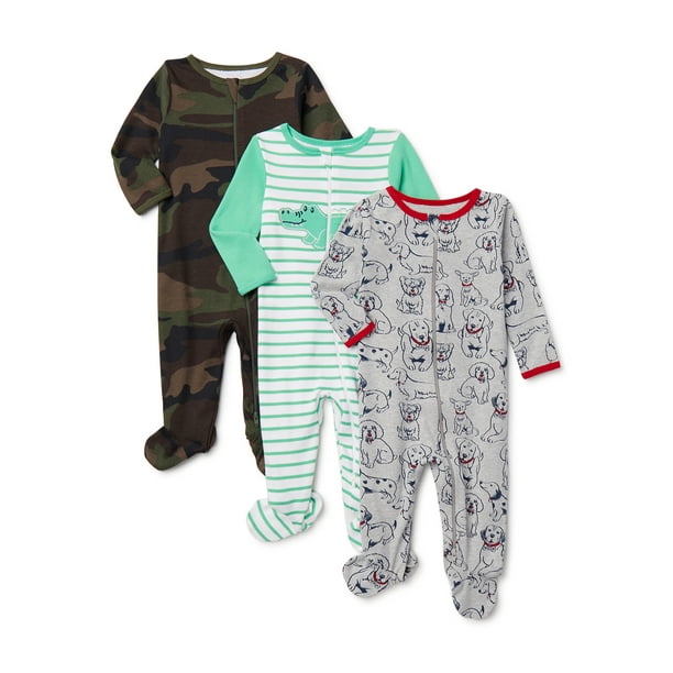 Wonder Nation Newborn Baby Boy Sleep and Play Pajamas, 3 Pack, Preemie
