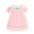 thumbnail image 4 of ZEHJUHAN Toddler Girls' Floral Embroidery A-Line Dress, Bubble Sleeve Ruffle Neck Party Dress for Summer Pink，2-3Y, 4 of 10