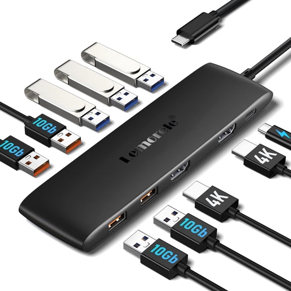 Lemorele 10 in 1 USB C Hub,USB C Docking Station Dual Monitor,Laptop Docking Station with 4K HDMI,7 USB Ports 10Gbps,100W PD for Dell/Lenovo/Hp