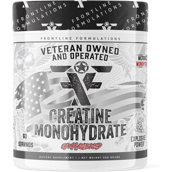 Frontline Formulations Creatine Monohydrate, Promotes Lean Muscle Growth, Unflavored, Aids Muscle Recovery, Post-Workout Supplement, Veteren Owned and Operated (60 Servings, Creatine Monohydrate)