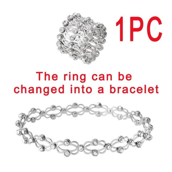 2 In 1 Magic Retractable Ring Bracelet Creative Stretchable Twist Folding Ring Crystal Rhinestone Bracelets Women Jewelry Gift(White)