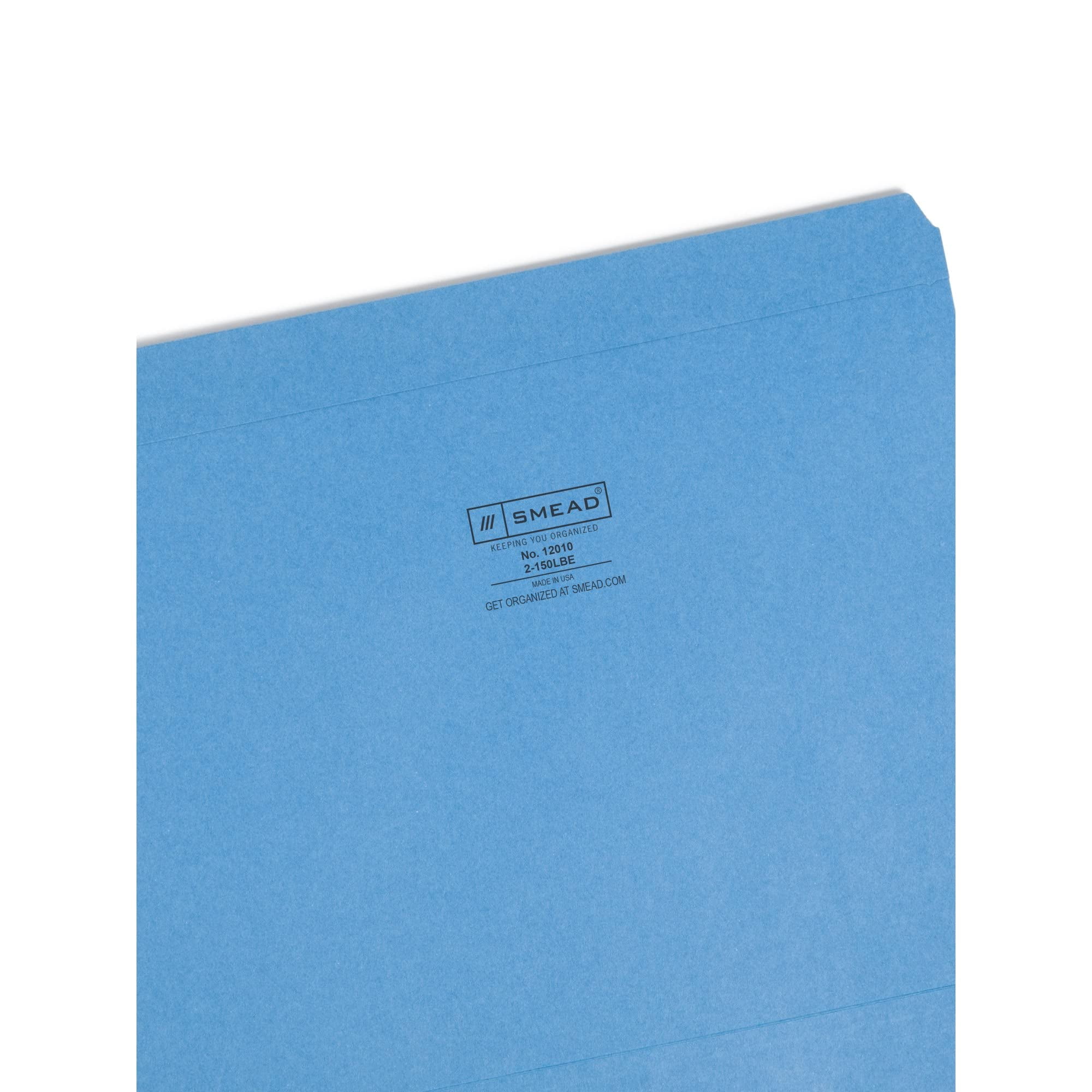 Smead® Color File Folders, With Reinforced Tabs, Letter Size, Straight Cut, Blue, Box Of 100