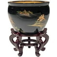 thumbnail image 3 of Oriental Furniture 16" Black Lacquer Fishbowl - Landscape, 3 of 6
