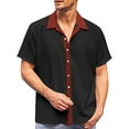 thumbnail image 3 of BUWTTED Mens Shirts Color Lapel Button Down Short Sleeve Loose Fit Color Block Summer Casual Business Beach Red Shirt M, 3 of 7