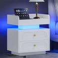 thumbnail image 5 of 4 EVER WINNER White Nightstand Set of 2 with Adjustable LED Lights and Charging Station Modern Bedside Tables with 2 Drawers, Floating Design End Tables for Bedroom Living Room, 5 of 8