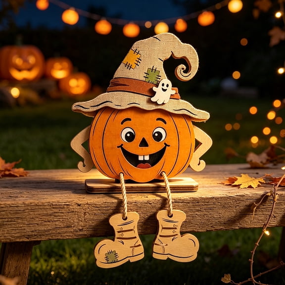 Trovenix Wooden Halloween Pumpkin Decoration Tabletop Ornament Fall Harvest Home Decor For Shelf Mantel Desk Display
