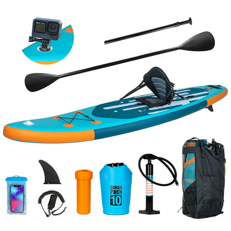 ELECWISH 11FT Inflatable Stand Up Paddle Board with Kayak Seat,Non-Slip Deck SUP Paddle Board Accessories Backpack Leash Pump,Blue