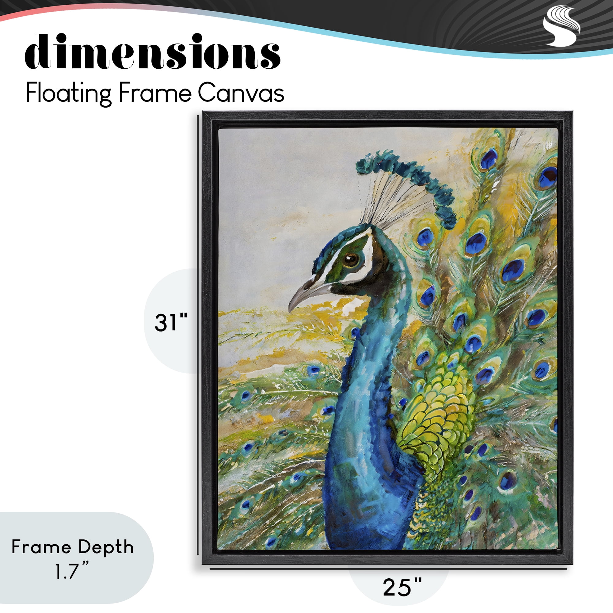 Stupell Industries Regal Blue Peacock Feathers Black Framed Floater Canvas Wall Art, design by Creative Studio