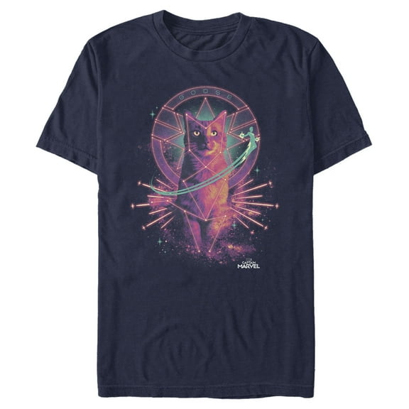 Men's Marvel Captain Marvel Galactic Goose Cat Graphic Tee Navy Blue Small