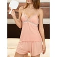 thumbnail image 3 of Women Pajamas Set 2 Pieces Loungewear Suits Lace Trim V-Neck Camisoles Tank Tops and Shorts Sleepwear Outfits, 3 of 10