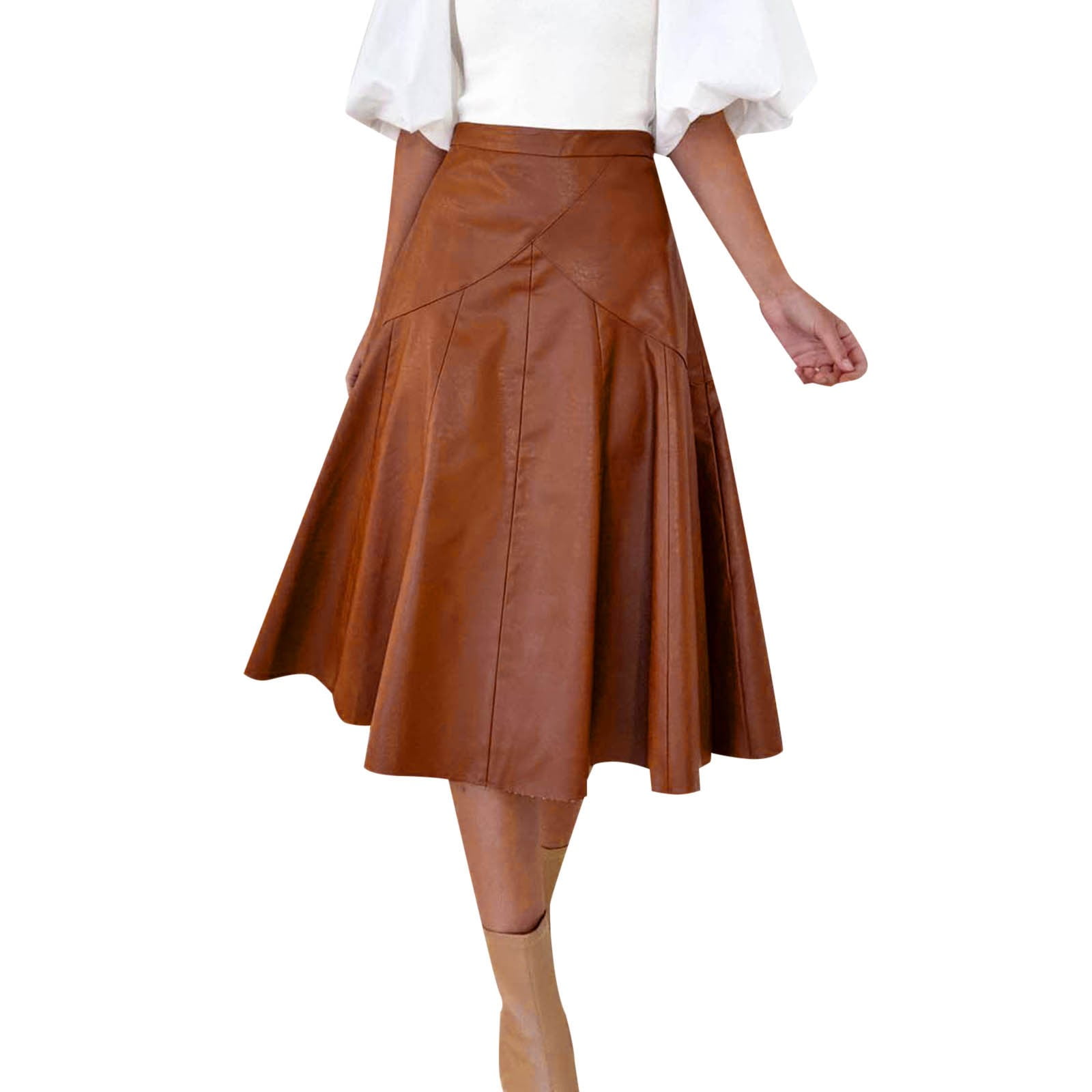 Aayomet Midi Skirts for Women High Waist Mid Length Skirt Khaki XL