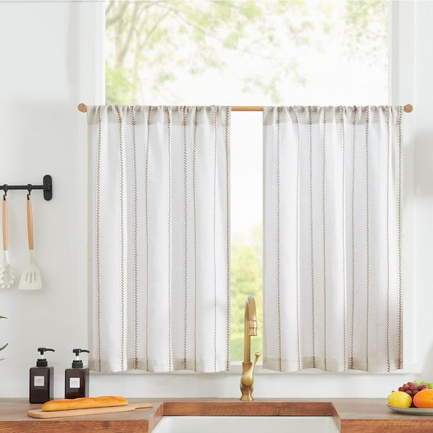 Cortinas de Cocina Jinchan de Lino a Rayas de 61 cm Rústicas 2 Paneles