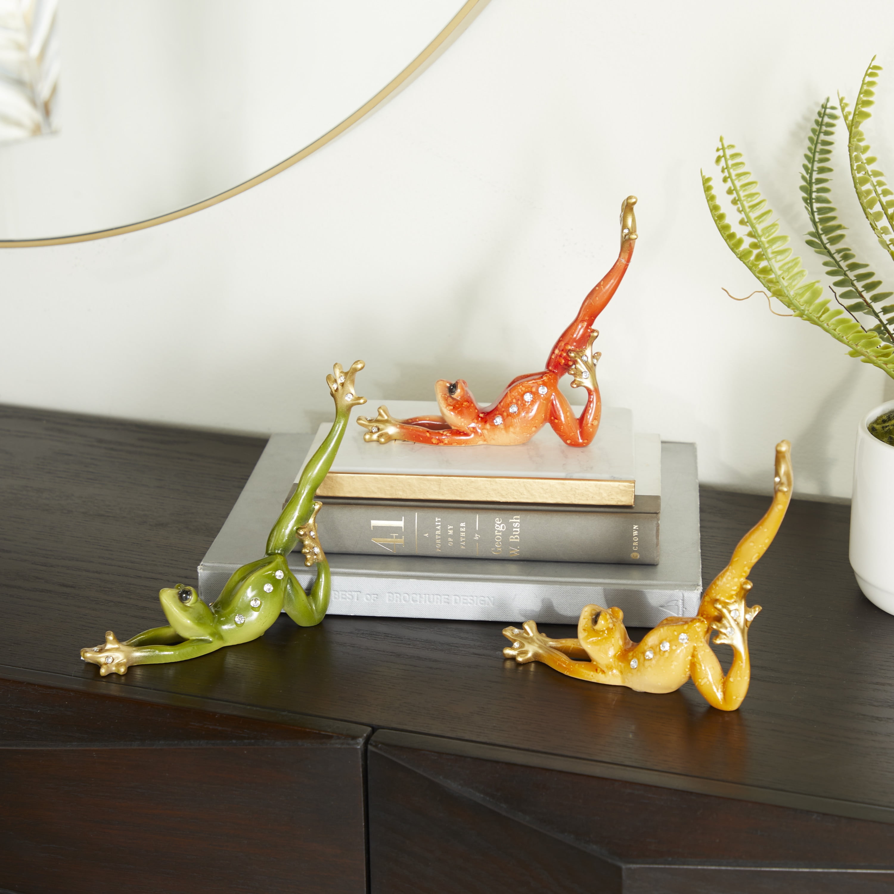 7"H, 6"W Multi Colored Polystone Frog Sculpture, by DecMode (3 Count)