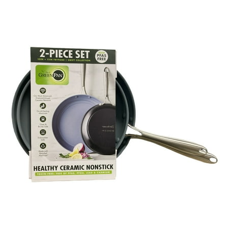 GreenPan Swift Ceramic Nonstick Frypan Pan Skillet Set  10  & 12   Black